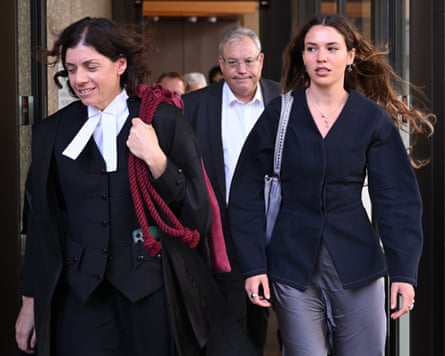Charlotte MacInnes (right) leaves the federal court on Monday, April 20, 2026.
