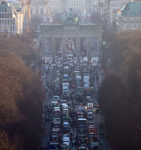 Farmers vehicles block 17 Juni Street during a nationwide farmers' strike.