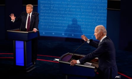 Trump and Biden on stage at the presidential debate in 2020.