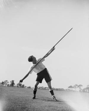 Lily Parr practises with a javelin as part of her training with Preston Ladies