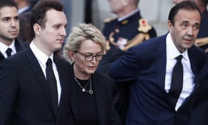 Jacques Chirac’s daughter Claude, flanked by her husband Frederic Salat-Baroux (R) and her son Martin Rey Chirac at the memorial service at Saint-Sulpice.