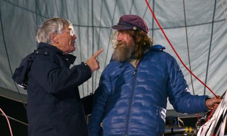 Dick Smith and Fedor Konyukhov talk before lift off on Tuesday.