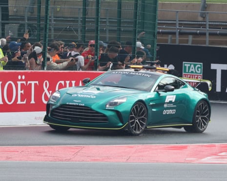 The Aston Martin Vantage acting as the safety car at the Formula 1 Belgian grand prix.