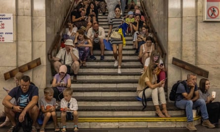 People sheltering in the metro during an air strike alarm in Kyiv, Ukraine, 24 August 2023
