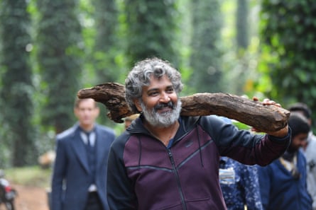 Director SS Rajamouli on the set of RRR.
