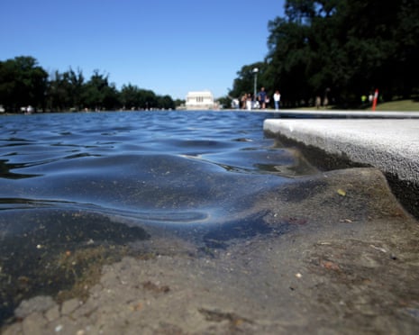 Algae collects on the edge of the Lincoln Memorial reflecting pool on 24 June.