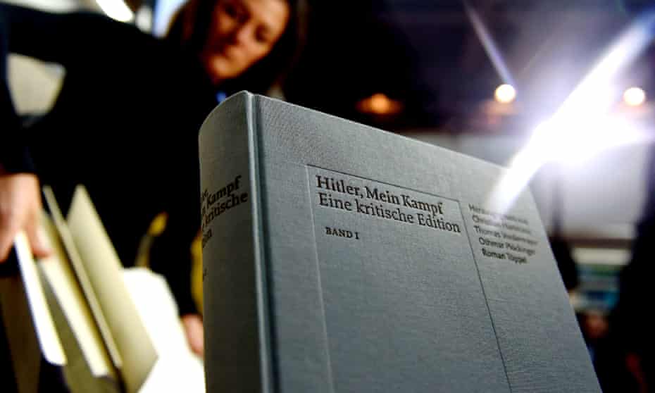 (FILES) This file photo taken on January 08, 2016 shows a copy of an annotated version of Adolf Hitler's book "Mein Kampf" prior to a press conference for its presentation in Munich, southern Germany, on January 8, 2016. The first reprint of Adolf Hitler's "Mein Kampf" in Germany since World War II has proved a surprise bestseller, heading for its sixth print run, its publisher said on January 3, 2017. / AFP PHOTO / Christof STACHECHRISTOF STACHE/AFP/Getty Images