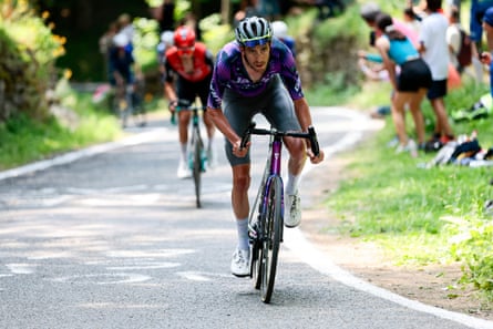 Chris Harper rides away on the Colle delle Finestre