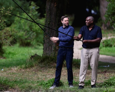 David Lammy and JD Vance with rods pretending to fish