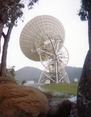 Just a second or two before Neil Armstrong stepped on to the moon, Hamish Lindsay snapped this iconic shot of the Honeysuckle dish, which was already transmitting the live TV images it was receiving from the Lunar Module, Eagle.