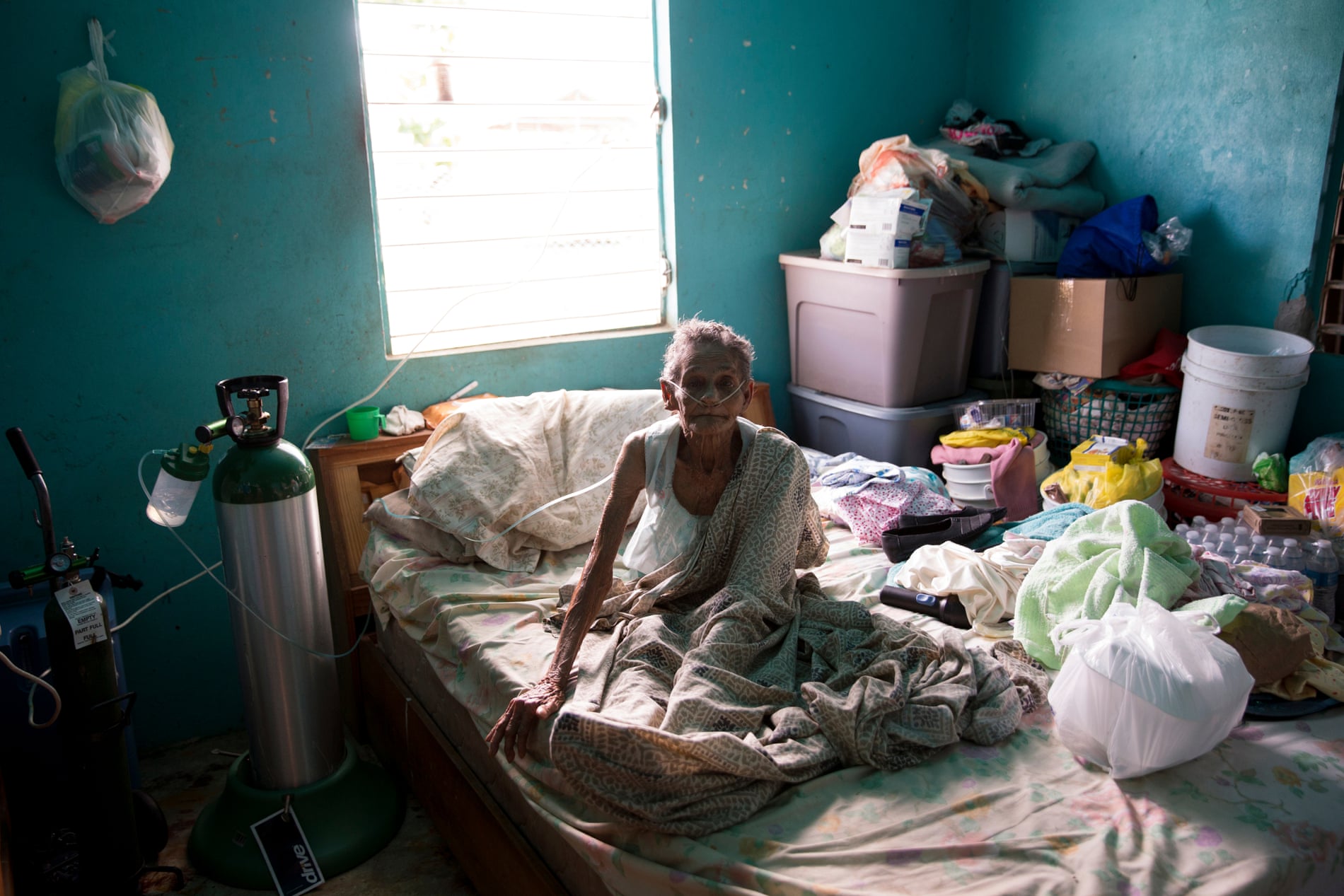 Flora Picar Cruz, 82, in her bedroom. Flora is Puerto Rican, and suffers respiratory health issues. 