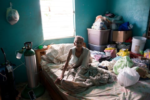 Flora Picar Cruz, 82, in her bedroom. Flora is Puerto Rican, and suffers respiratory health issues. 