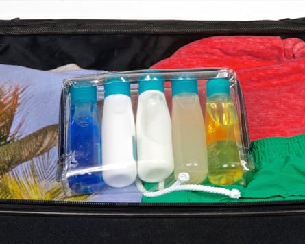 Small toiletries in a suitcase
