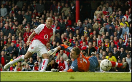 Thierry Henry scores past Jerzy Dudek back in 2004, when Arsenal not Liverpool, were kings of the counter attack.