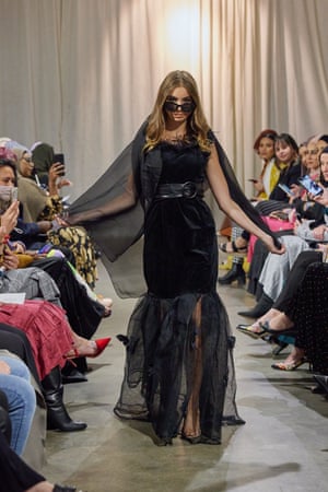 A model wears Murrii Quu Couture on the modest runway