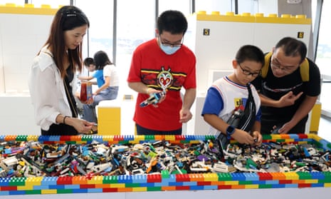 People playing with Lego at Changle Digital Education Town 101 Art Tide Play Center in Fuzhou, Fujian province, China.