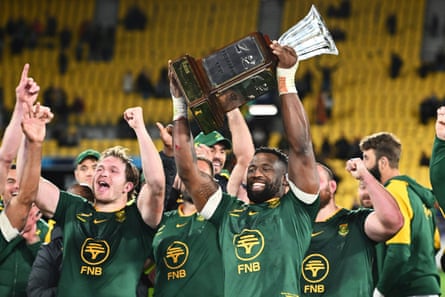 Siya Kolisi holds the Freedom Trophy after South Africa demolished the All Blacks