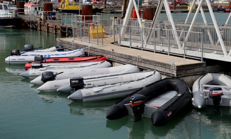 Dinghies tied up at the port of Dover after being seized by Border Force officers.