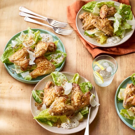 Chicken wing caesar salad.