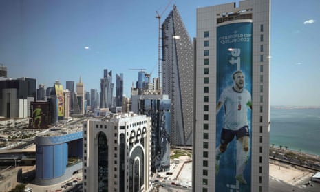 A banner of England’s Harry Kane on a building in Doha, Qatar