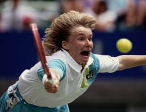 Australian Open 1991Novotna stretches for the ball during her singles final defeat to Monica Seles.