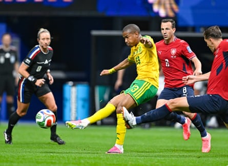 Jayden Adams passes the ball during South Africa’s World Cup 2026 group game against Czechia.