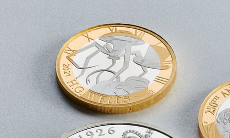 The coin released by the Royal Mint on 4 January to mark 75 years since the death of HG Wells.