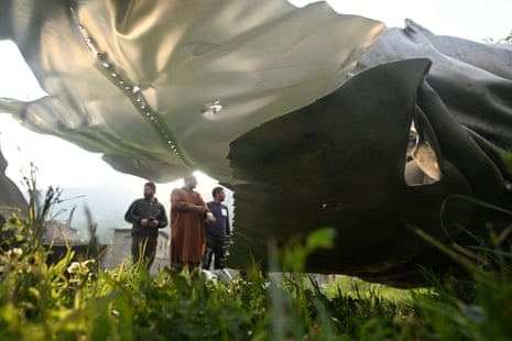 Part of the aircraft in Wuyan near Indian-administered Kashmir's main city of Srinagar.