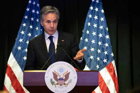 US secretary of state Antony Blinken speaks during a press conference at the US embassy in Beijing.
