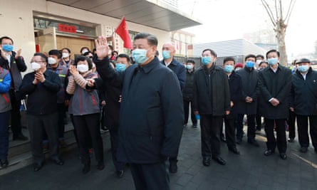Chinese president Xi Jinping inspects coronavirus prevention and control work in Beijing on Monday.