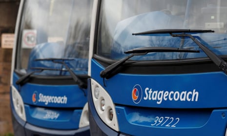 Parked buses are seen at a Stagecoach depot in South Shields
