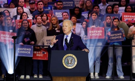 Joe Biden speaks at a reproductive rights rally in Manassas, Virginia, on 23 January.