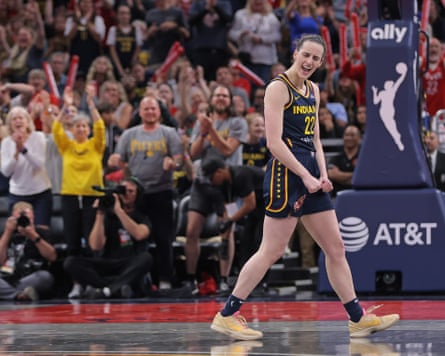Caitlin Clark celebrates during an Indiana Fever game.