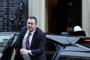 Mark Spencer, the chief whip, arriving at No 10 ahead of cabinet this morning.