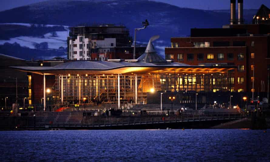 The Welsh Assembly building in Cardiff, designed by Richard Rogers and opened by the Queen in 2006.