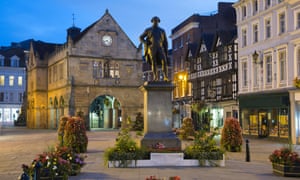 The Old Market Hall and Robert Clive statue, The Square, Shrewsbury, Shropshire, England