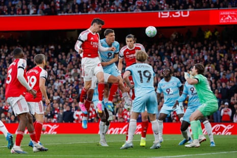 Arsenal’s Kai Havertz (left) scores their side’s first goal.