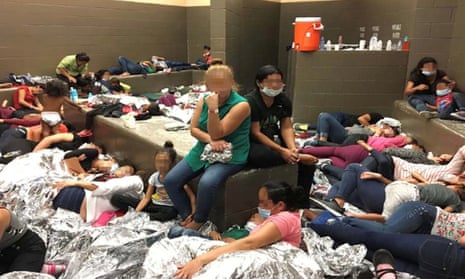 A picture of an overcrowded area holding families at a Border Patrol in Weslaco, released as part of a report by the US Department of Homeland Security’s Office of Inspector General