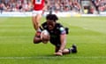 Junior Nsemba scores for Wigan during their convincing victory at Salford