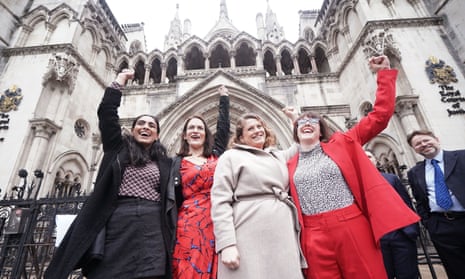  Reclaim These Streets founders (left to right) Henna Shah, Jamie Klingler, Anna Birley and Jessica Leigh celebrate outside the Royal Courts of Justice, London.