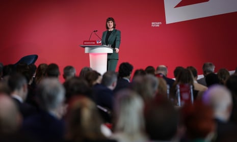 Rachel Reeves speaks to business leaders at the Labour summit at the Oval, south London