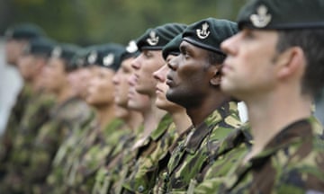 Cleanshaven British army troops on parade
