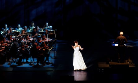 A hologram of Maria Callas (1923-1977) performs during a concert at the National Auditorium of Mexico City in April 2019.