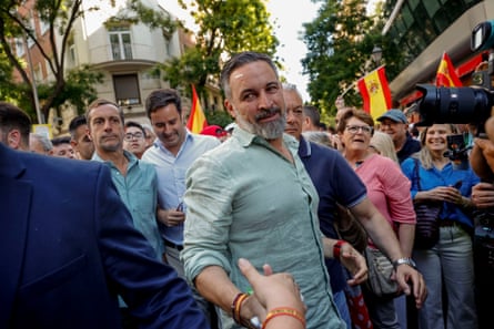 Vox’s leader, Santiago Abascal, takes part in a rally in Madrid