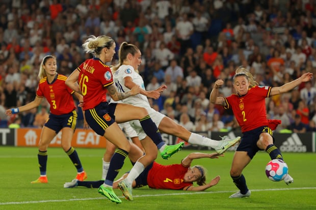 Ella Toone scores England’s equaliser in the quarter-final against Spain
