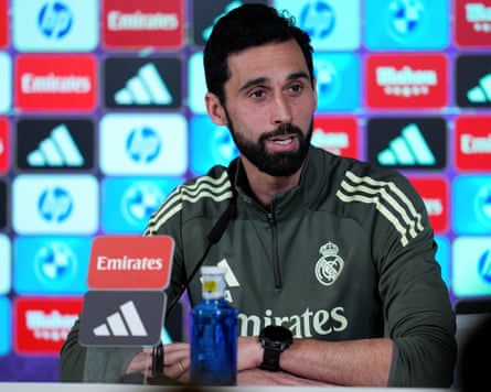 Álvaro Arbeloa speaks to the media before the Copa del Rey match between Real Madrid and Albacete Balompie