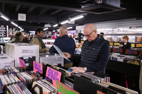 People shopping at the British music store HMV in Oxford Street.