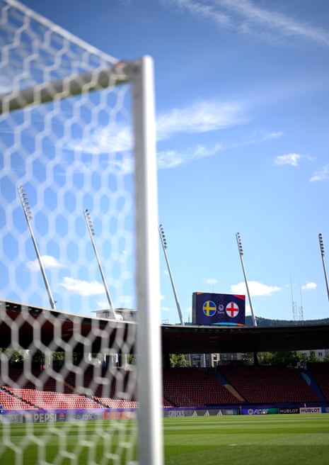 A general view of the Sweden and England flags displayed on the big screen prior to the match between Sweden and England at Stadion Letzigrund