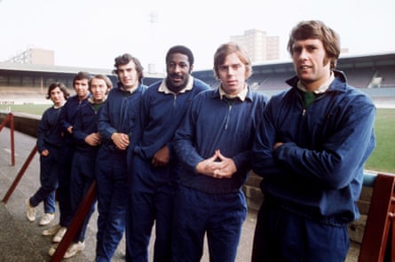 (Right to left) Geoff Hurst, Harry Redknapp, Clyde Best, Trevor Brooking, Bryan ‘Pop’ Robson, Ronnie Boyce and John Ayris at Upton Park