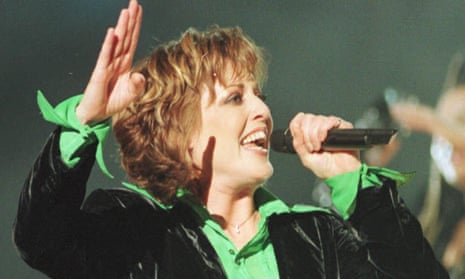 Katrina Leskanich singing the UK’s winning entry at the Point Theatre in Dublin in May 1997